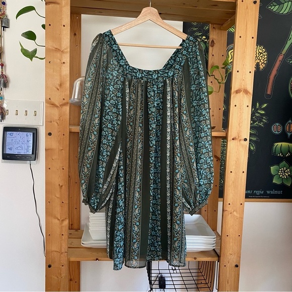 Anthropologie Blue Green Floral Sona Tunic Mini Dress Small - Picture 5 of 16